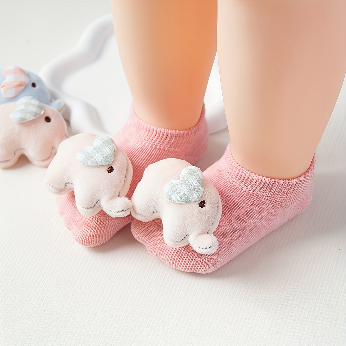 1-pair\u002F3-pair, Adorable Baby Elephant No-Show Socks, Girls' Non-Slip Toddler Socks for Home, Multiple Colors Available, Combo Pc, Soft, Comfortable, and Breathable, 3D Cute Animal Design, Versatile for Daily Home Use, Parties, and Gatherings