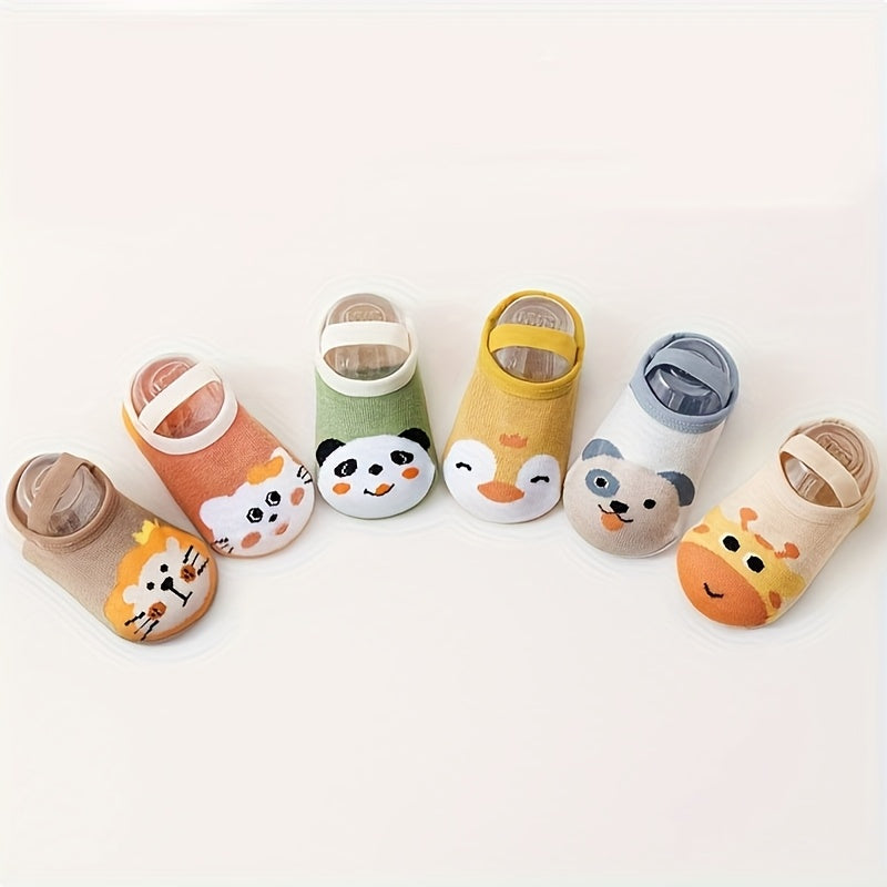 1\u002F6 Pair, Cute Flat Animal Soft Cartoon Kids' No-Show Socks, Baby Non-Slip Strap Socks, Soft and Comfortable