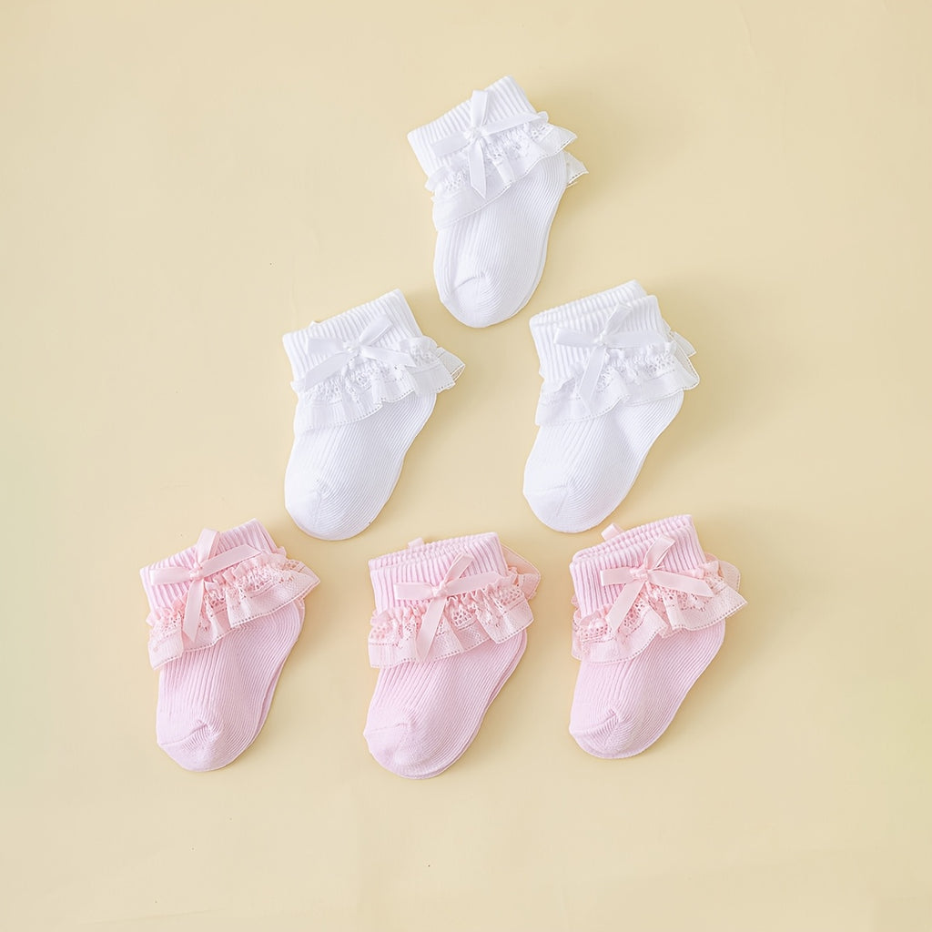 1\u002F2\u002F6-Pack Spring-Summer Breathable Bow-Trimmed Ankle Socks for Newborn Girls