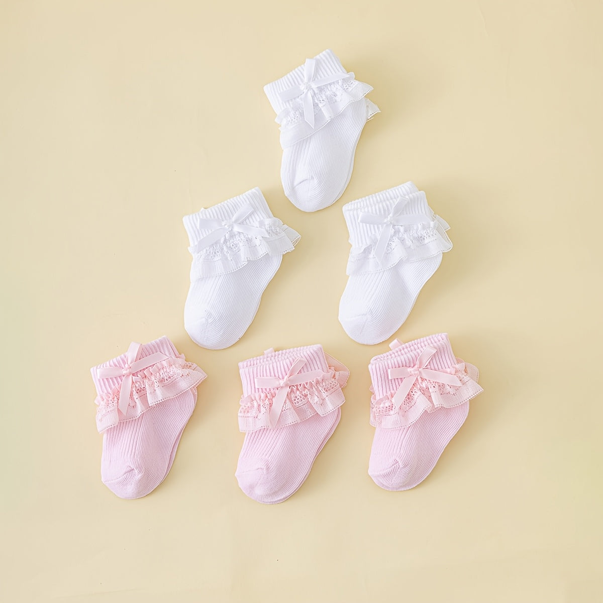 1\u002F2\u002F6-Pack Spring-Summer Breathable Bow-Trimmed Ankle Socks for Newborn Girls