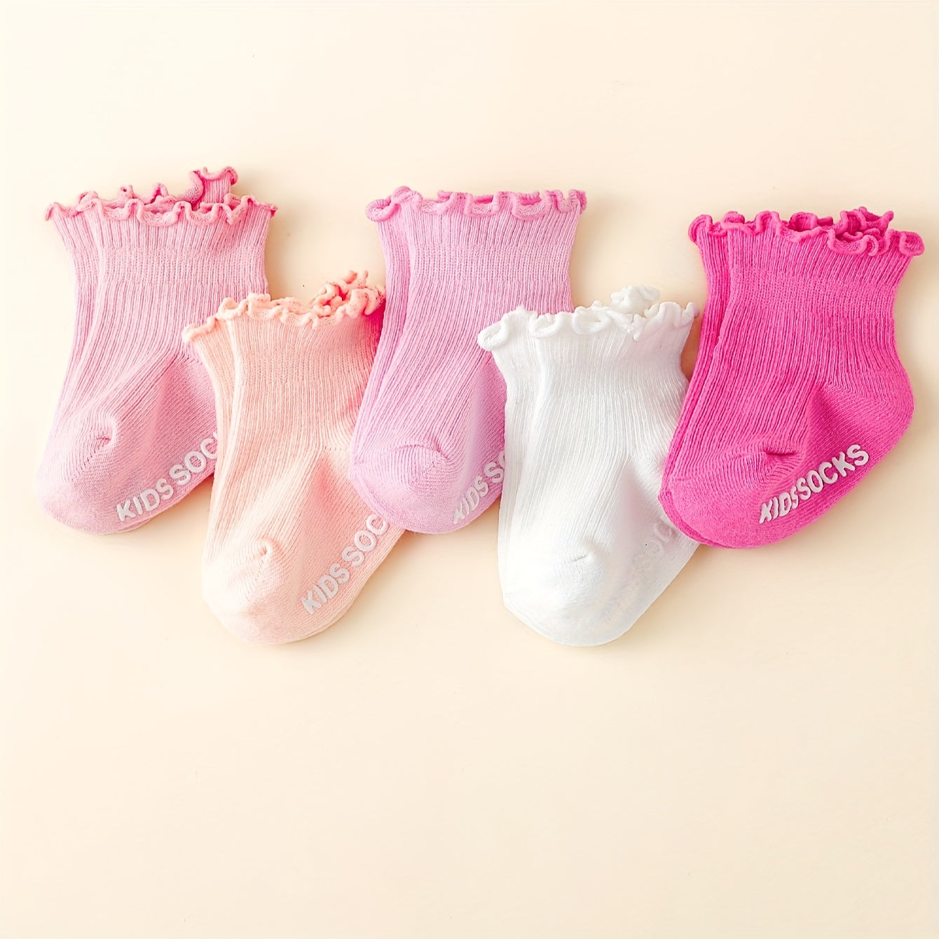 1\u002F5 Pairs of Spring\u002FSummer Solid Color Cute Sweet Girl's Ruffle Edge Non-Slip Ankle Socks