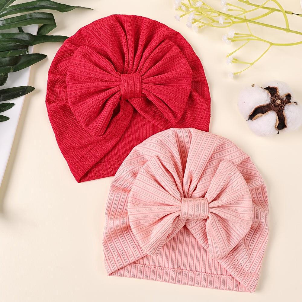 1pc Newborn Baby Beanie Hat Without Brim 4-Way Stretch Jacquard Knit Fabric with Bowknot Pullover Cap for Infant, Suitable for Newborn to 8 Months