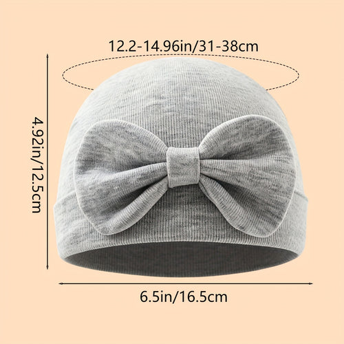 1 Newborn Beanie with Bow Decor, Stylish Cute Hospital Hat for Baby Girls, Soft, Comfortable & Breathable, Perfect for Gifting, Daily Matching & Photo Shoots