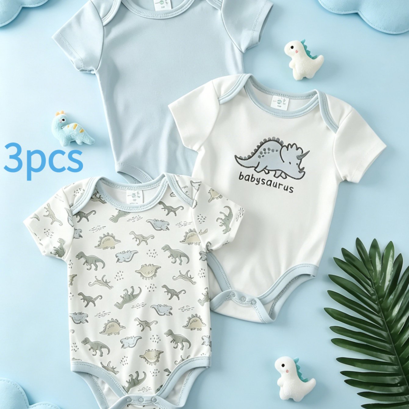 3pcs Set: Triangle Onesies for Baby Girls And Boys, Three Dinosaur-Themed Prints, Fresh And Cute Design, Soft And Comfortable, Easy to Change Diapers, Suitable for Everyday Wear And Outdoor Activities, The Perfect Baby Gift, for Outdoor