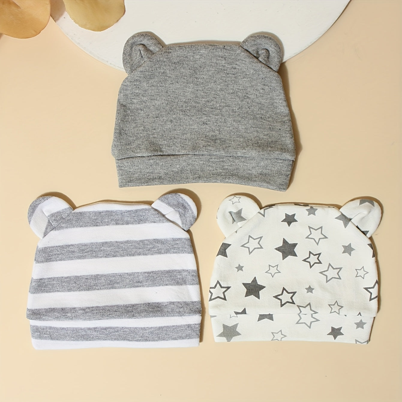 3-Pack Newborn Baby Flower Lollipop Bear Ears Hat Soft Skin-Friendly Suitable for Newborns Infant 0.0-9.84ft