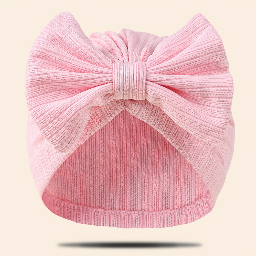 1pc Newborn Baby Beanie Hat Without Brim 4-Way Stretch Jacquard Knit Fabric with Bowknot Pullover Cap for Infant, Suitable for Newborn to 8 Months