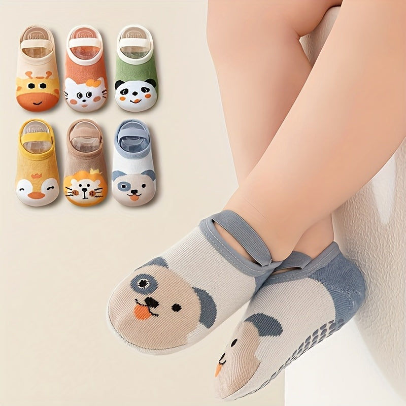 1\u002F6 Pair, Cute Flat Animal Soft Cartoon Kids' No-Show Socks, Baby Non-Slip Strap Socks, Soft and Comfortable