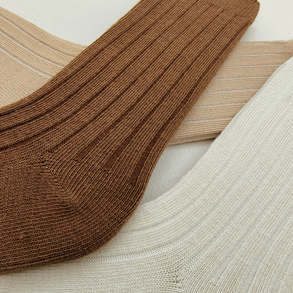 1 Pair Double Needle Striped Socks, Easy Ankle Socks, Versatile Skirt Socks, Black Brown Beige Khaki White Socks, Socks, Boys' Socks, Girls' Socks