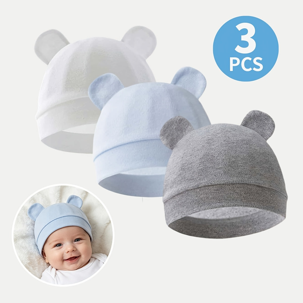 3-Pack Newborn Baby Flower Lollipop Bear Ears Hat Soft Skin-Friendly Suitable for Newborns Infant 0.0-9.84ft