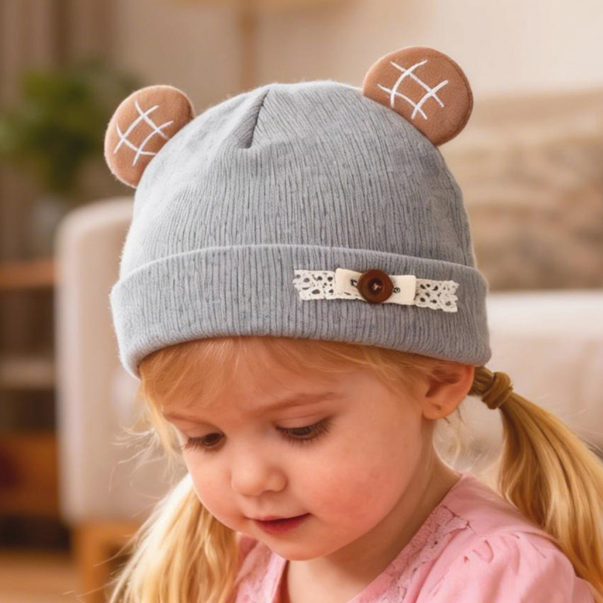 Baby Turban Hats, Cute Ears Soft Elastic Beanie Winter Casual Infant Cap for Girls Boys