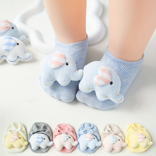 1-pair\u002F3-pair, Adorable Baby Elephant No-Show Socks, Girls' Non-Slip Toddler Socks for Home, Multiple Colors Available, Combo Pc, Soft, Comfortable, and Breathable, 3D Cute Animal Design, Versatile for Daily Home Use, Parties, and Gatherings