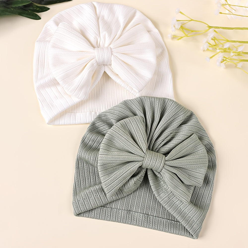 1pc Newborn Baby Beanie Hat Without Brim 4-Way Stretch Jacquard Knit Fabric with Bowknot Pullover Cap for Infant, Suitable for Newborn to 8 Months