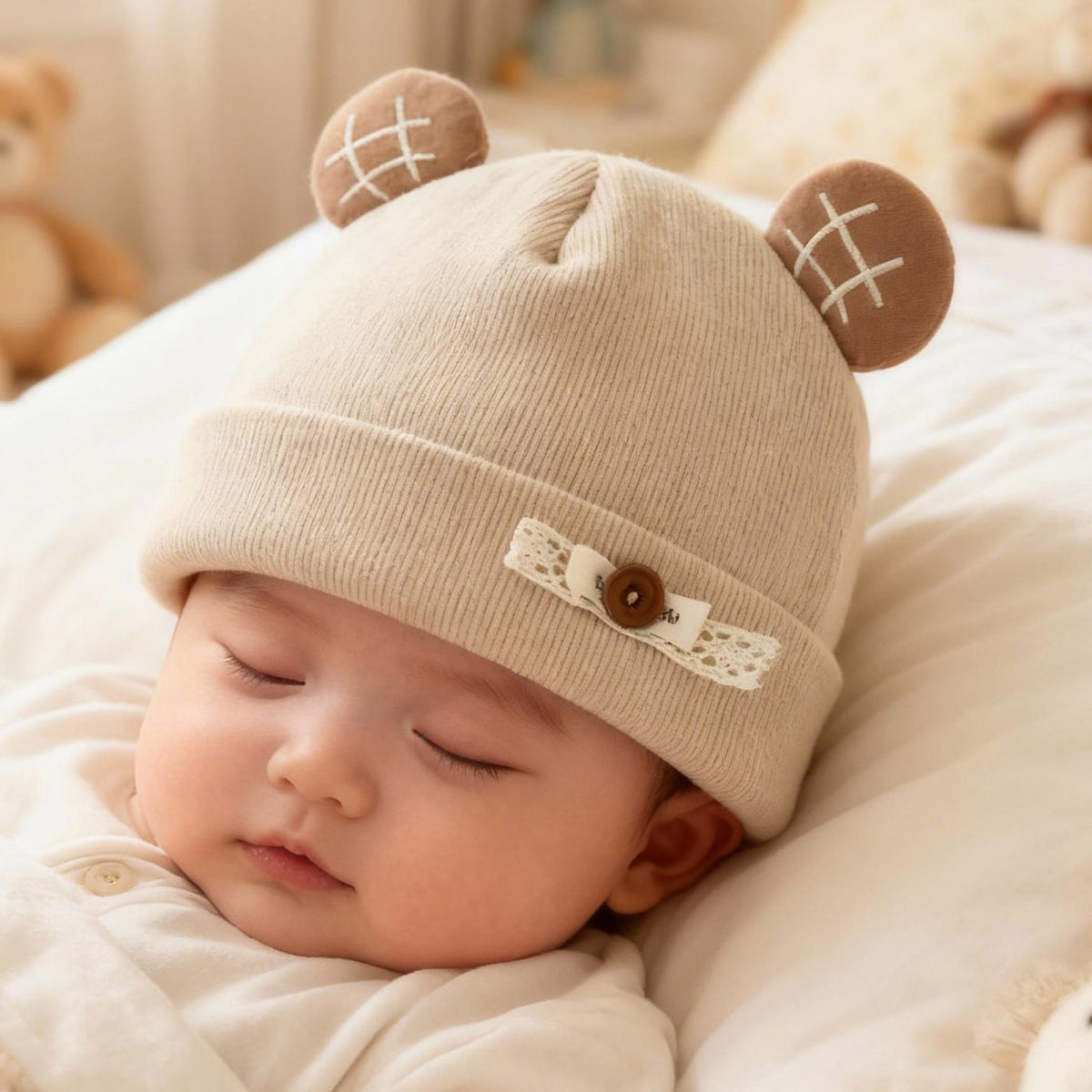 Baby Turban Hats, Cute Ears Soft Elastic Beanie Winter Casual Infant Cap for Girls Boys