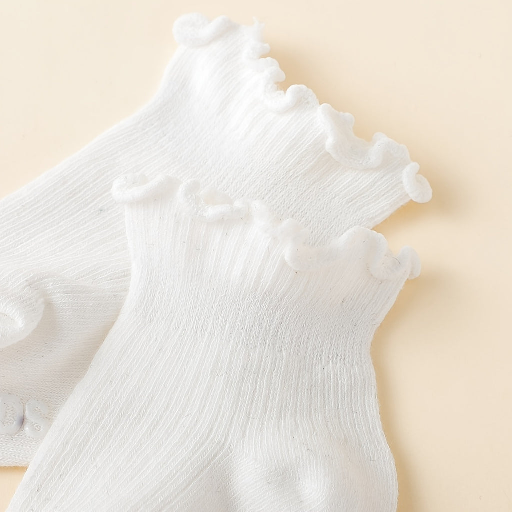 1\u002F5 Pairs of Spring\u002FSummer Solid Color Cute Sweet Girl's Ruffle Edge Non-Slip Ankle Socks