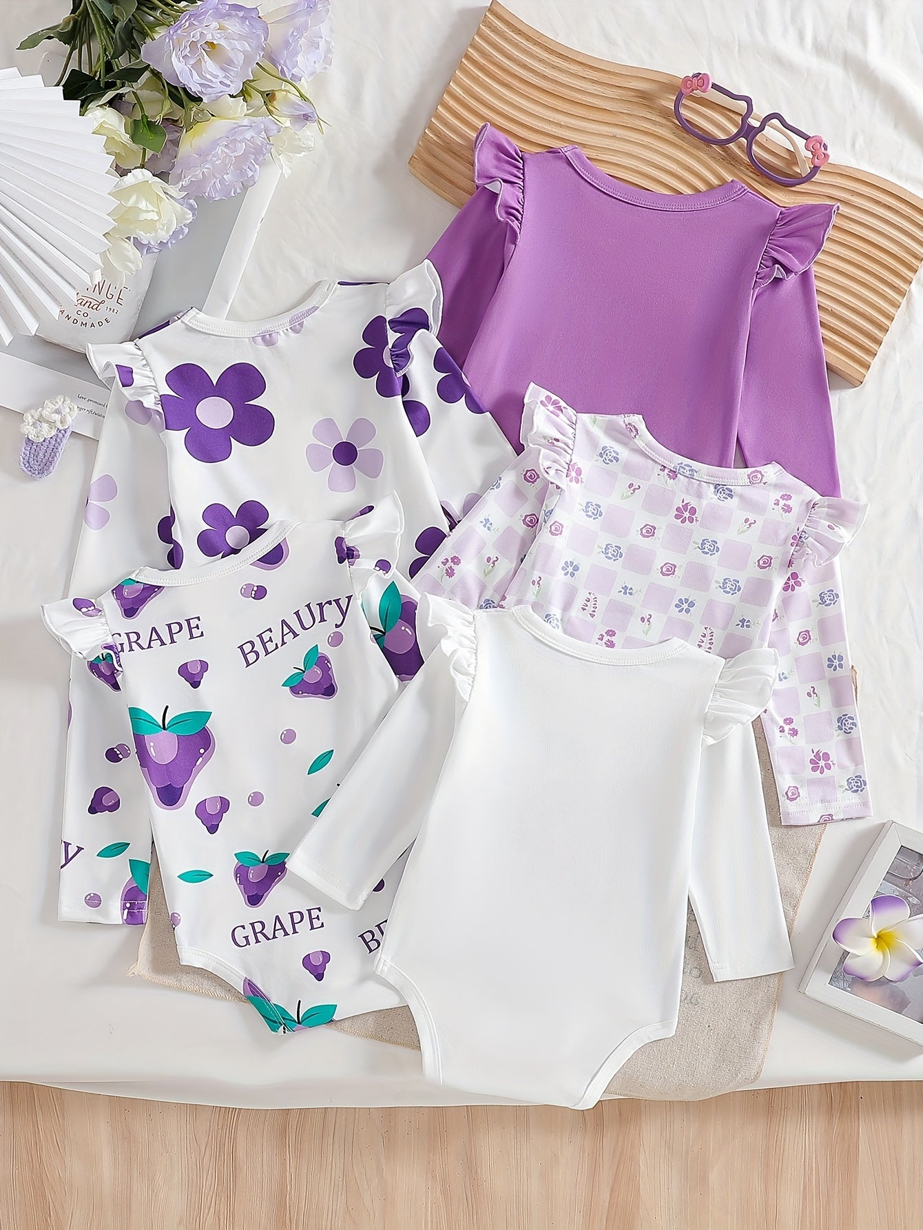 Baby Girl'S Clothing, Baby Products, Baby Girl'S Casual And Versatile Spring Floral Prints, Small Flying Sleeves, Long Sleeved Jumpsuit, Baby Girl'S Ordinary Jumpsuit, Popular Small Gift for The New School Season, for Outdoor