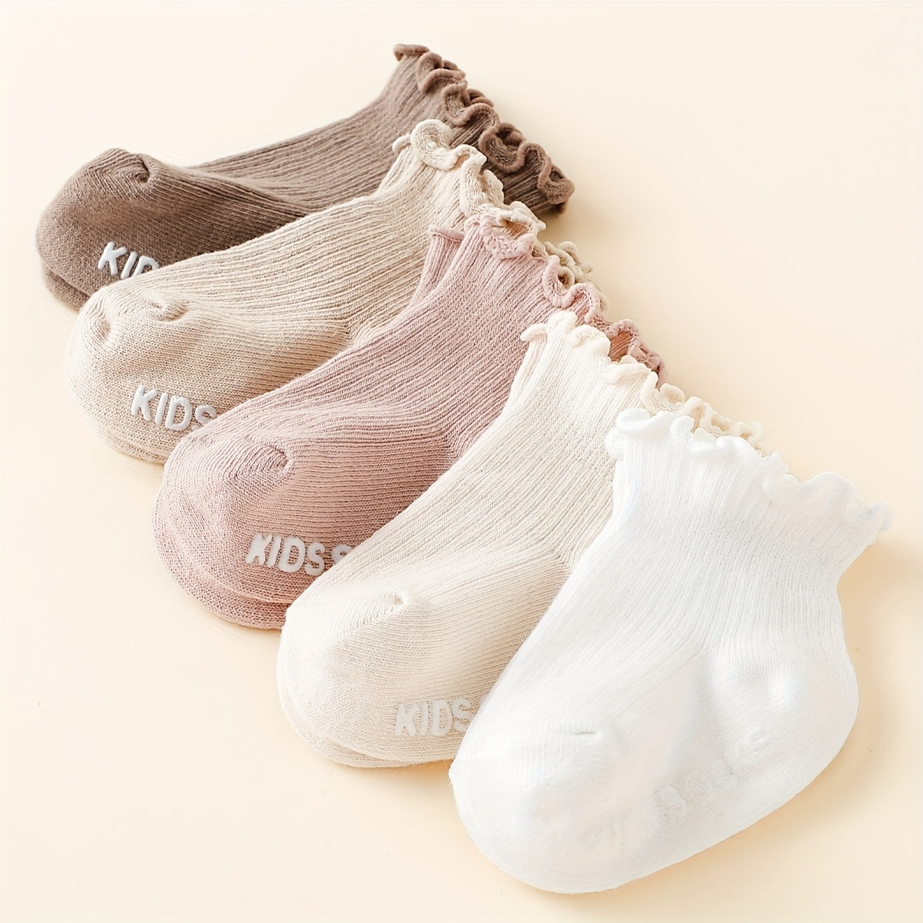 1\u002F5 Pairs of Spring\u002FSummer Solid Color Cute Sweet Girl's Ruffle Edge Non-Slip Ankle Socks