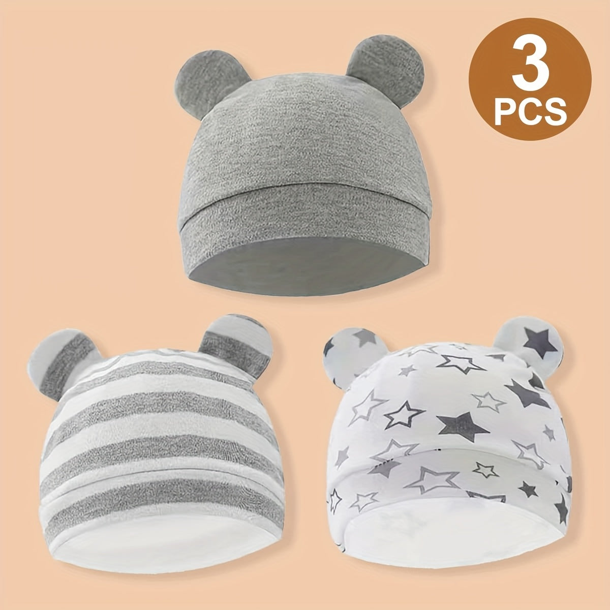 3-Pack Newborn Baby Flower Lollipop Bear Ears Hat Soft Skin-Friendly Suitable for Newborns Infant 0.0-9.84ft