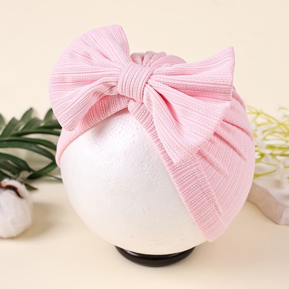 1pc Newborn Baby Beanie Hat Without Brim 4-Way Stretch Jacquard Knit Fabric with Bowknot Pullover Cap for Infant, Suitable for Newborn to 8 Months