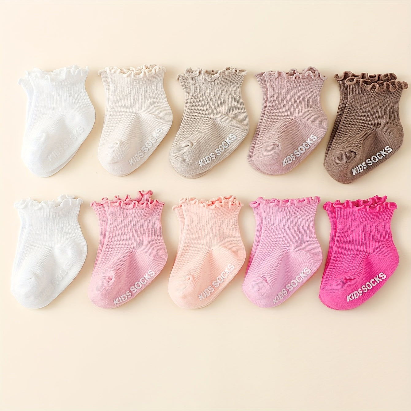 1\u002F5 Pairs of Spring\u002FSummer Solid Color Cute Sweet Girl's Ruffle Edge Non-Slip Ankle Socks