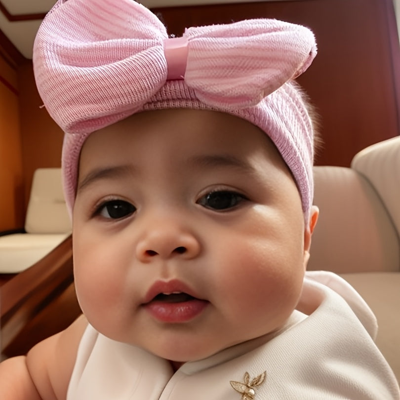 Newborn Baby Knit Hat with Large Pink Bow - Breathable Acrylic, Adjustable Toggle Closure, Perfect for Daily & Casual Occasions, Everyday Headwear | Playful Accessory | Knit Construction, Baby Clothes