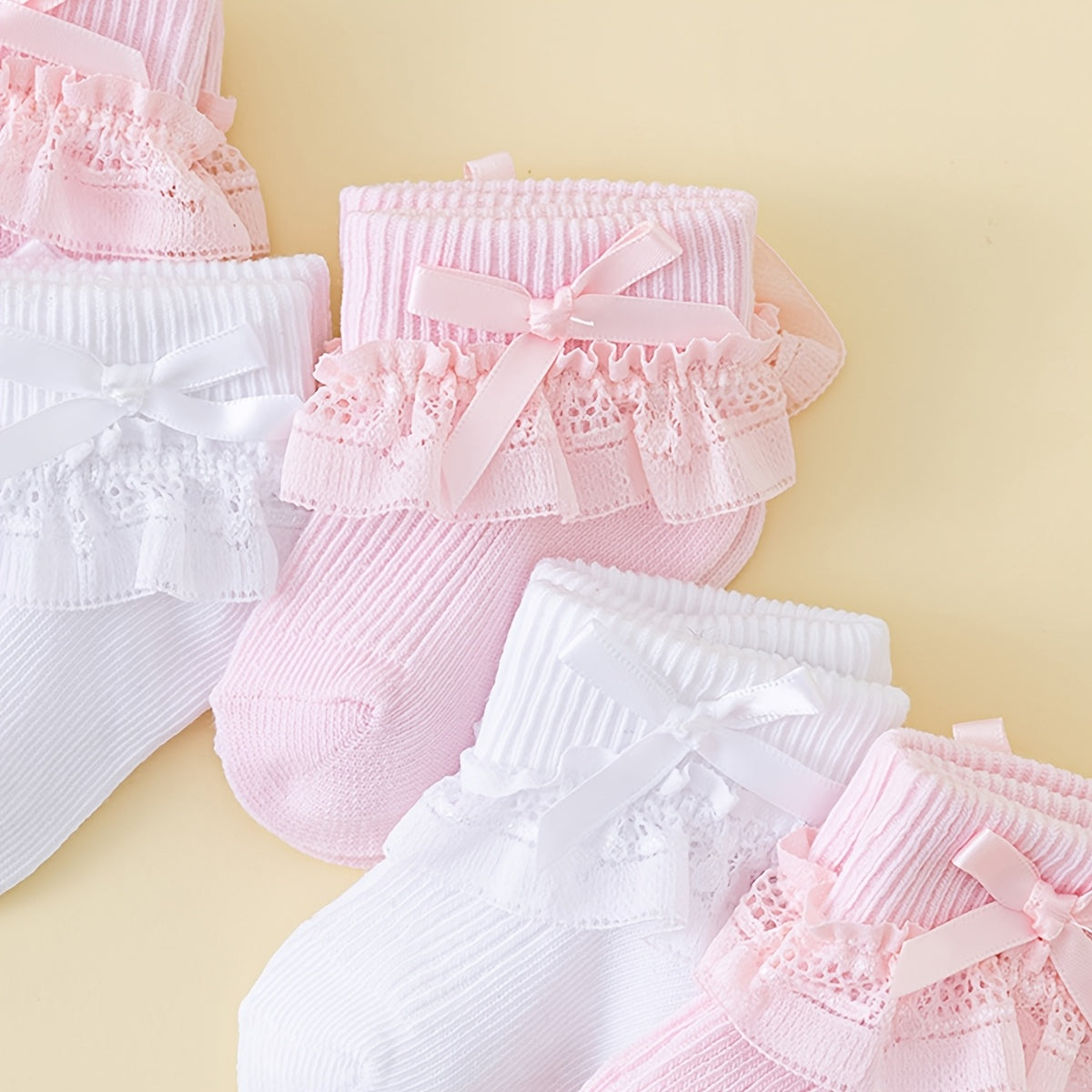 1\u002F2\u002F6-Pack Spring-Summer Breathable Bow-Trimmed Ankle Socks for Newborn Girls