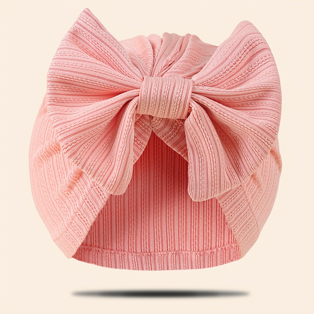 1pc Newborn Baby Beanie Hat Without Brim 4-Way Stretch Jacquard Knit Fabric with Bowknot Pullover Cap for Infant, Suitable for Newborn to 8 Months