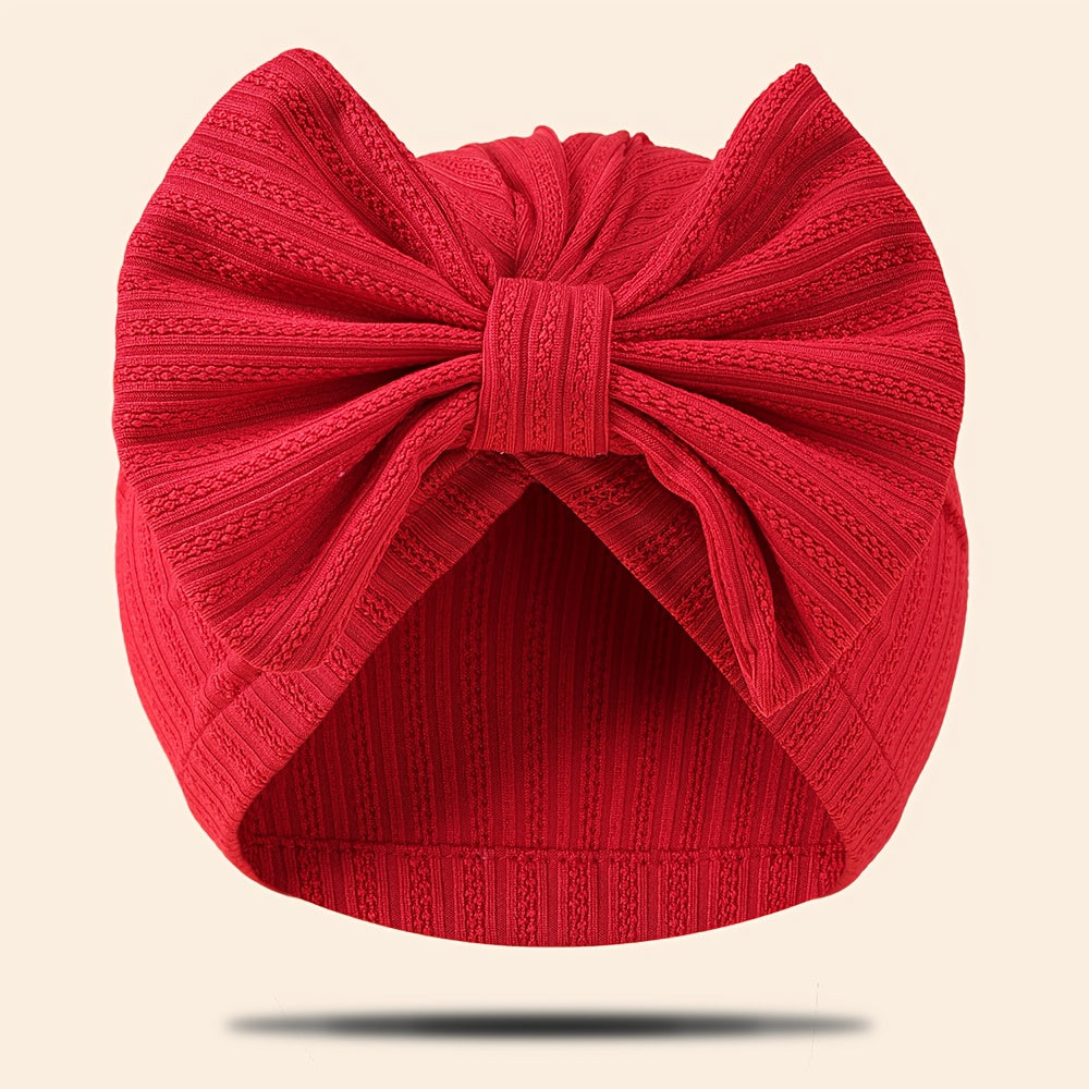 1pc Newborn Baby Beanie Hat Without Brim 4-Way Stretch Jacquard Knit Fabric with Bowknot Pullover Cap for Infant, Suitable for Newborn to 8 Months