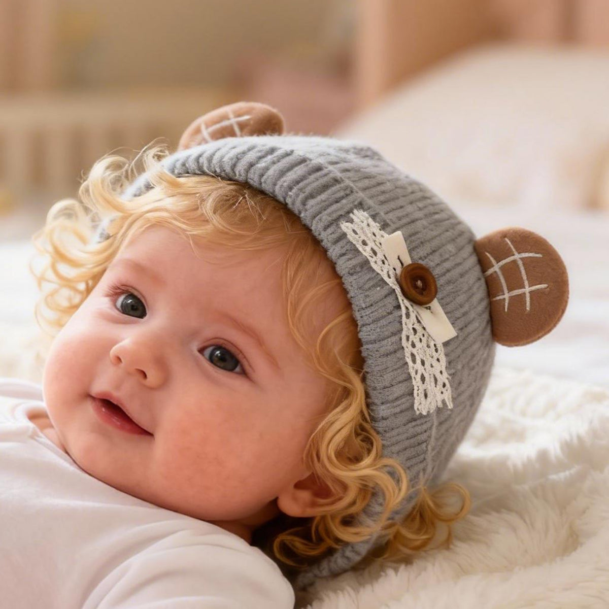 Baby Turban Hats, Cute Ears Soft Elastic Beanie Winter Casual Infant Cap for Girls Boys