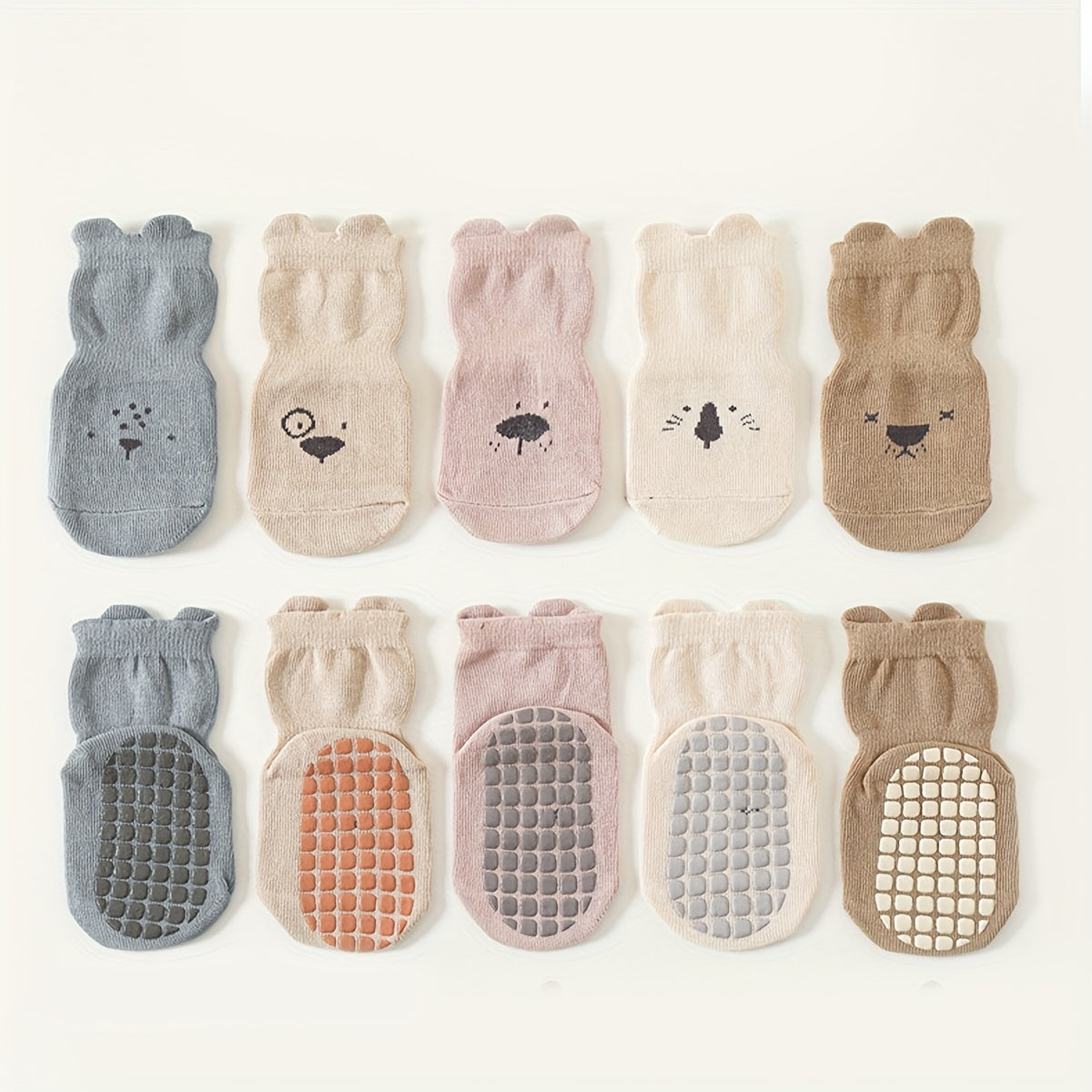A pair of cute cartoon animal expression baby socks for children, suitable for all seasons, non slip floor socks, newborn crawling indoor socks