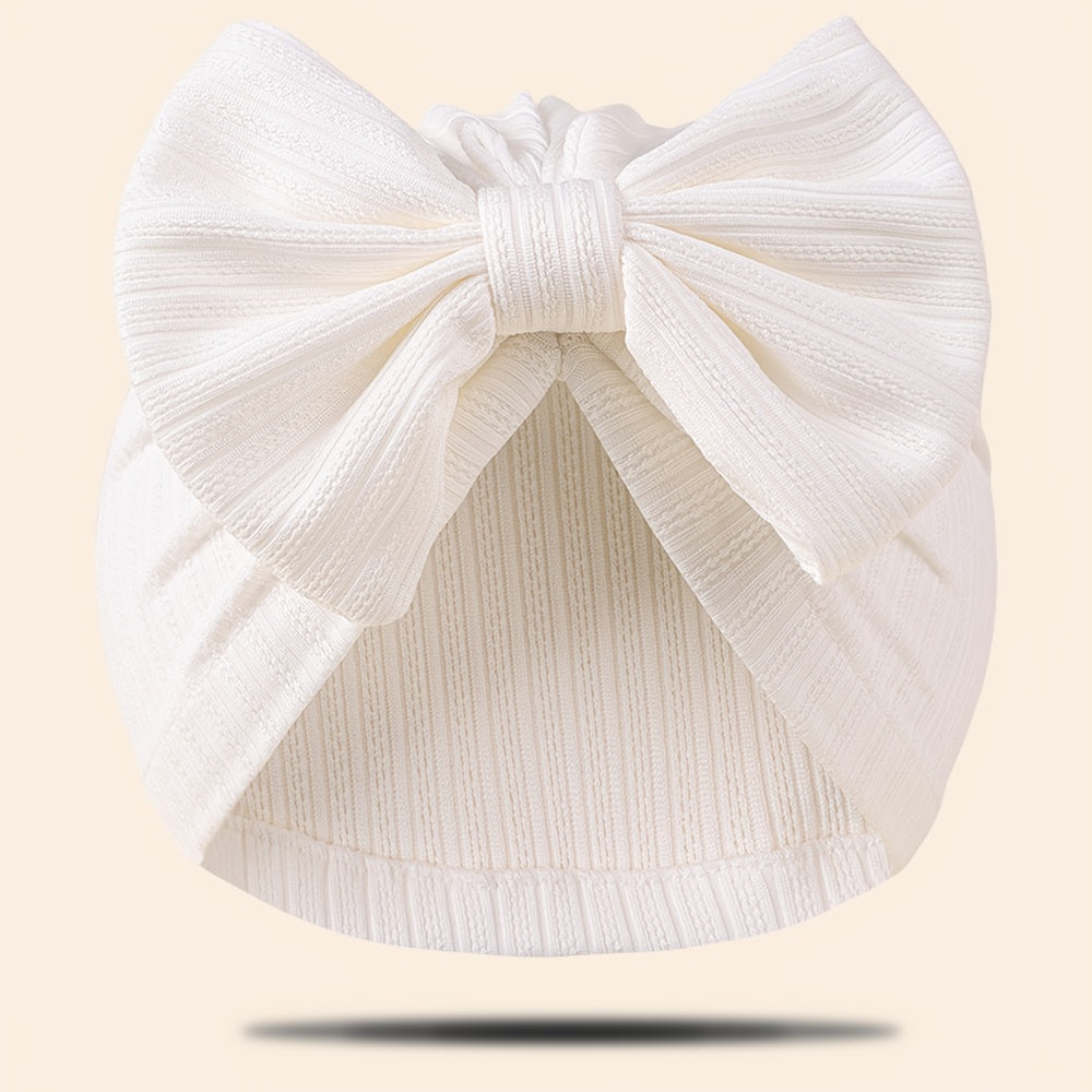 1pc Newborn Baby Beanie Hat Without Brim 4-Way Stretch Jacquard Knit Fabric with Bowknot Pullover Cap for Infant, Suitable for Newborn to 8 Months