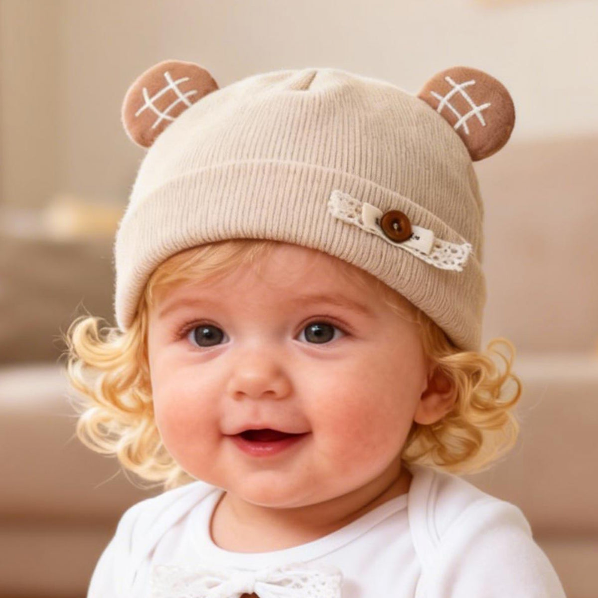 Baby Turban Hats, Cute Ears Soft Elastic Beanie Winter Casual Infant Cap for Girls Boys
