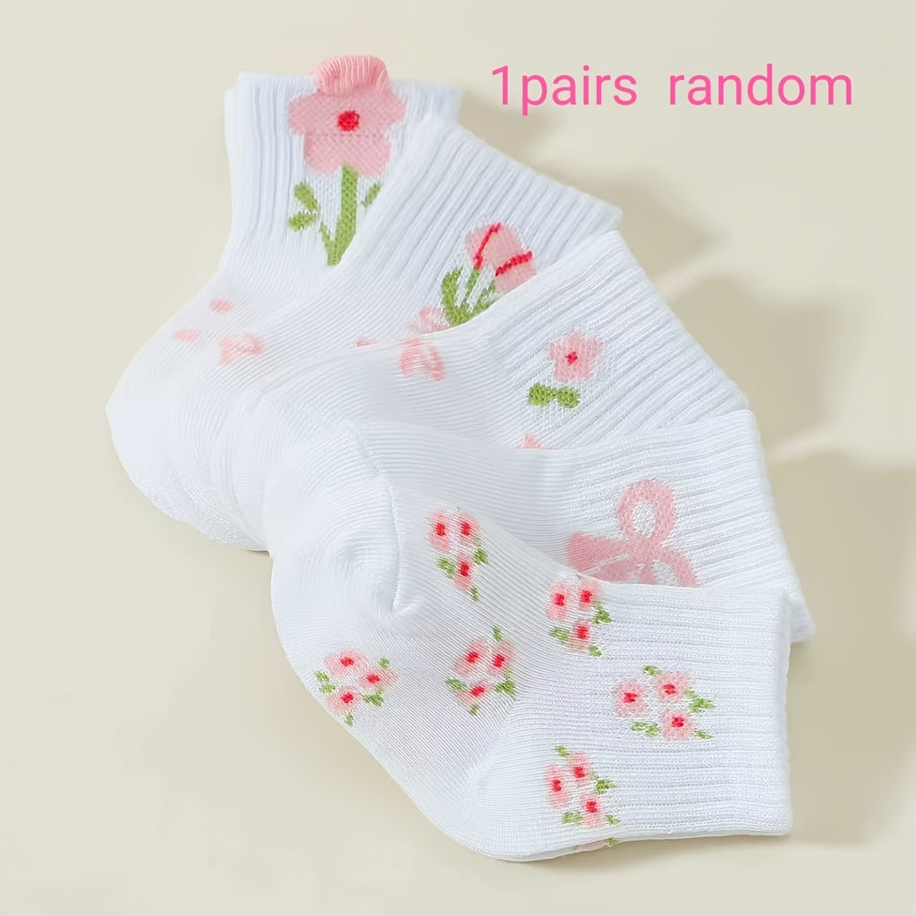 1\u002F5 Pairs Spring\u002FAutumn Baby Socks with Floral And Bow Design, Cute And Playful Soft Warm Mid-Calf Socks, Suitable for Children'S Birthdays, Holiday Gifts, And Daily Wear