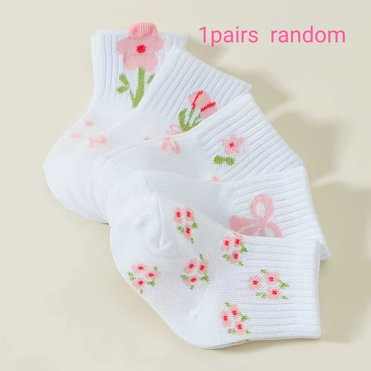 1\u002F5 Pairs Spring\u002FAutumn Baby Socks with Floral And Bow Design, Cute And Playful Soft Warm Mid-Calf Socks, Suitable for Children'S Birthdays, Holiday Gifts, And Daily Wear