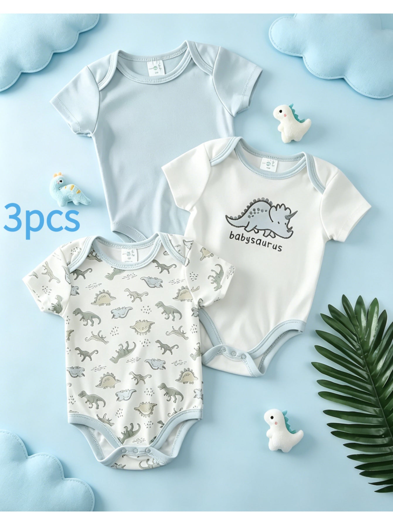 3pcs Set: Triangle Onesies for Baby Girls And Boys, Three Dinosaur-Themed Prints, Fresh And Cute Design, Soft And Comfortable, Easy to Change Diapers, Suitable for Everyday Wear And Outdoor Activities, The Perfect Baby Gift, for Outdoor