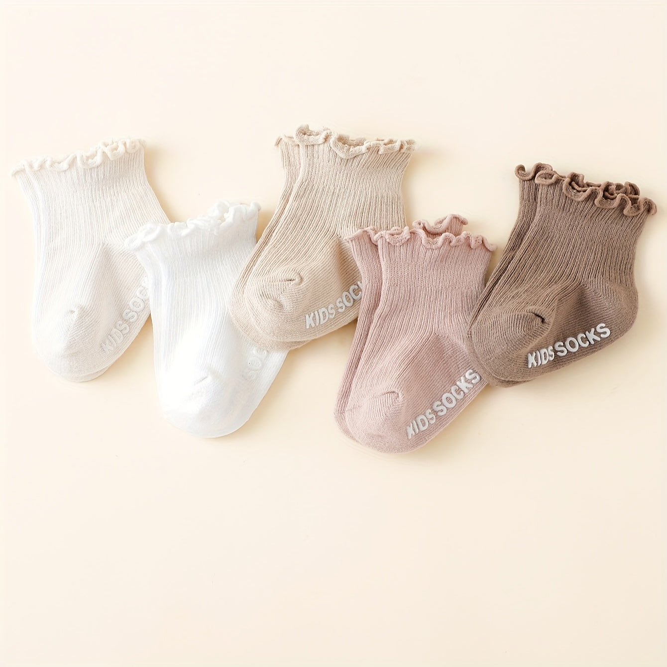 1\u002F5 Pairs of Spring\u002FSummer Solid Color Cute Sweet Girl's Ruffle Edge Non-Slip Ankle Socks