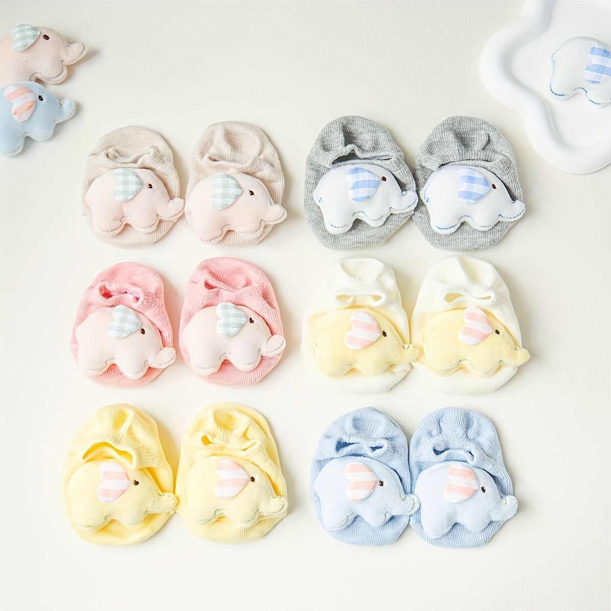 1-pair\u002F3-pair, Adorable Baby Elephant No-Show Socks, Girls' Non-Slip Toddler Socks for Home, Multiple Colors Available, Combo Pc, Soft, Comfortable, and Breathable, 3D Cute Animal Design, Versatile for Daily Home Use, Parties, and Gatherings