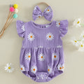 Newborn Girl Outfit, Flower Print Fly Sleeve Romper with Bowknot Hairband Summer Clothes, Perfect for Outdoor