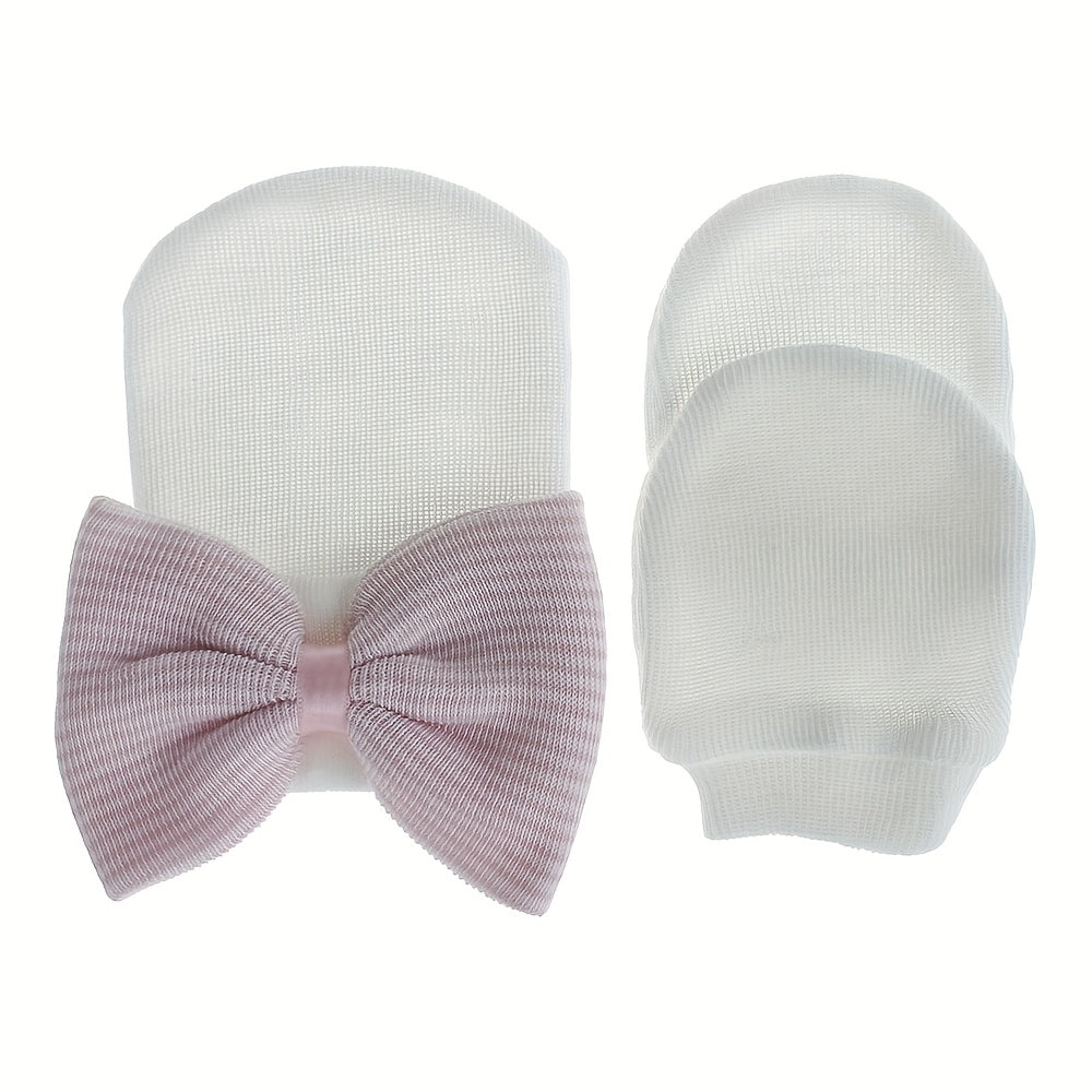 Newborn Baby Knit Hat with Large Pink Bow - Breathable Acrylic, Adjustable Toggle Closure, Perfect for Daily & Casual Occasions, Everyday Headwear | Playful Accessory | Knit Construction, Baby Clothes