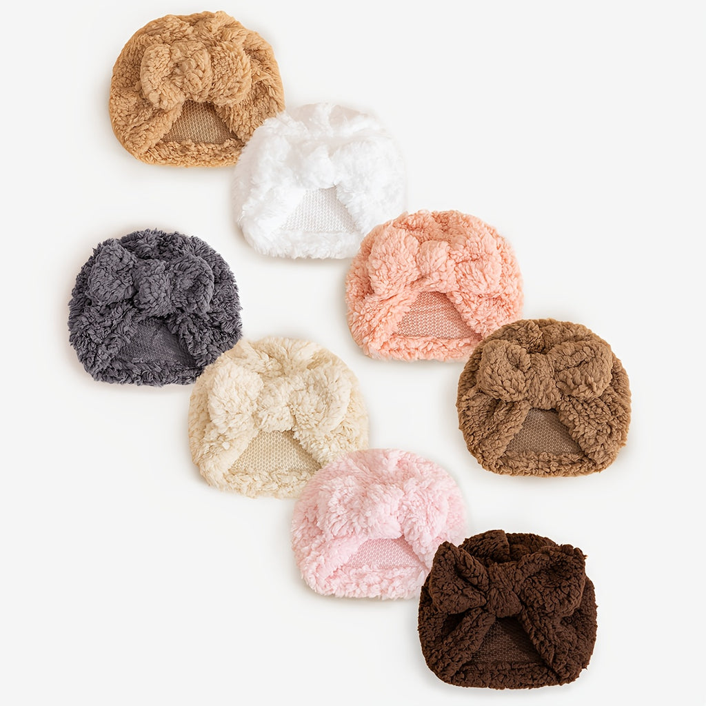 Newborn Fleece Lined Beanie with Bowknot, Soft Cozy Warm Winter Hat, Perfect for Daily Wear