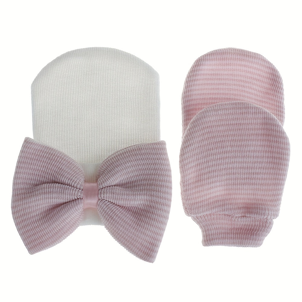 Newborn Baby Knit Hat with Large Pink Bow - Breathable Acrylic, Adjustable Toggle Closure, Perfect for Daily & Casual Occasions, Everyday Headwear | Playful Accessory | Knit Construction, Baby Clothes