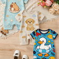 3pcs Baby Short Sleeve Rompers, Suitable for 0-24 Months Infants, Summer New Arrivals, Capybara\u002FPuppy\u002FDuck Creative Print, Breathable And Skin-Friendly Newborn Crawl Suit, Open Crotch Design, Unisex Outdoor Wear, Soft Fabric Bodysuit, Ideal Gift