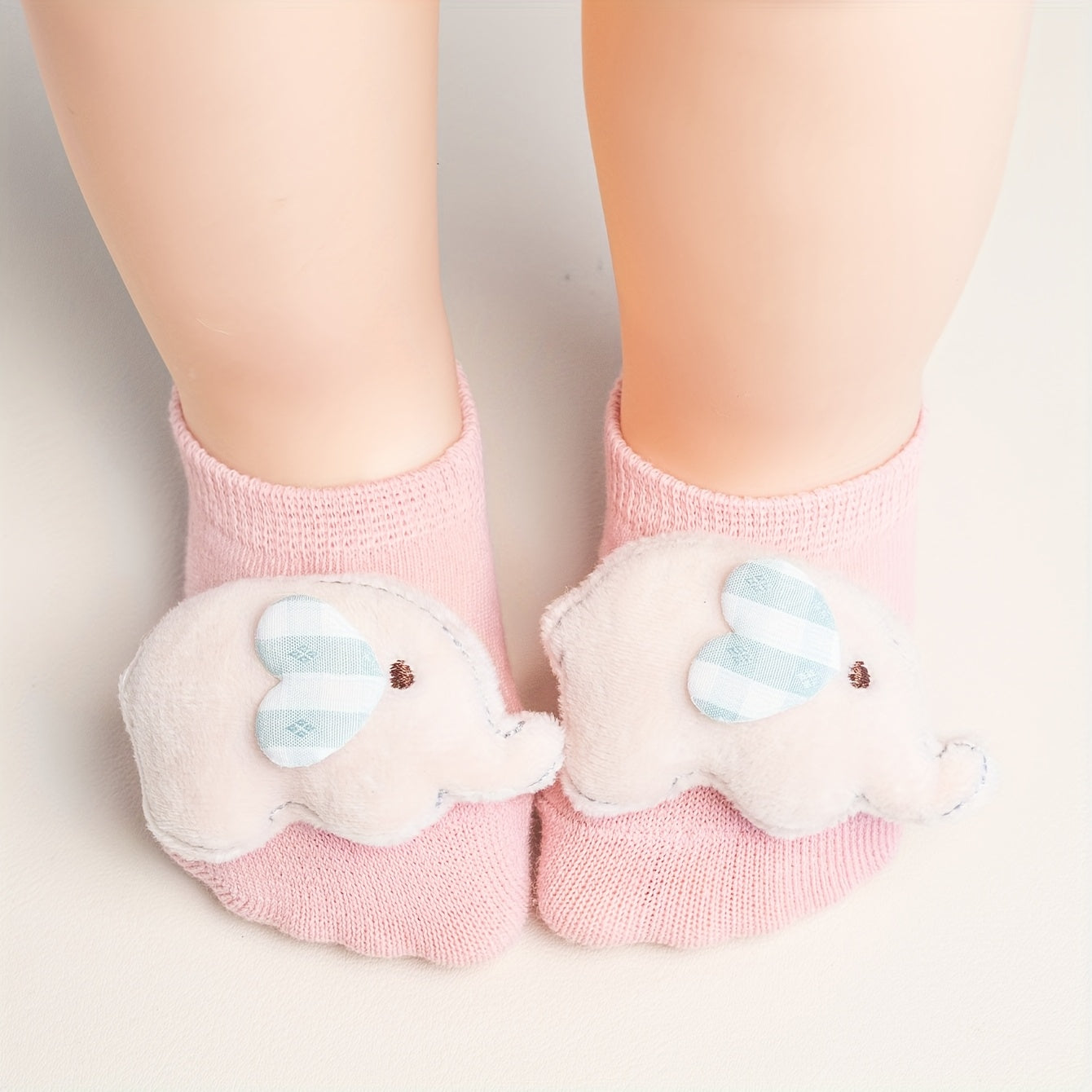 1-pair\u002F3-pair, Adorable Baby Elephant No-Show Socks, Girls' Non-Slip Toddler Socks for Home, Multiple Colors Available, Combo Pc, Soft, Comfortable, and Breathable, 3D Cute Animal Design, Versatile for Daily Home Use, Parties, and Gatherings