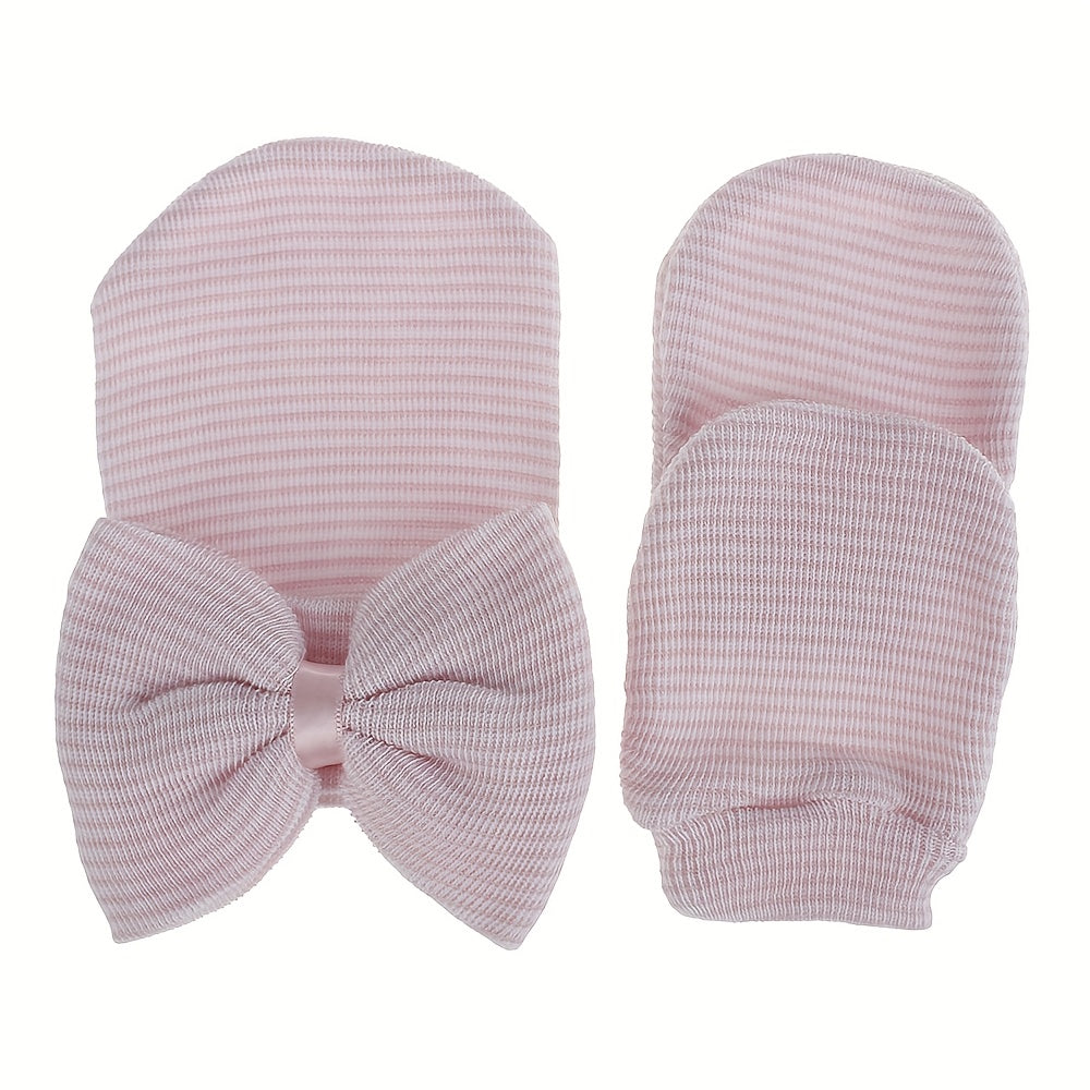 Newborn Baby Knit Hat with Large Pink Bow - Breathable Acrylic, Adjustable Toggle Closure, Perfect for Daily & Casual Occasions, Everyday Headwear | Playful Accessory | Knit Construction, Baby Clothes