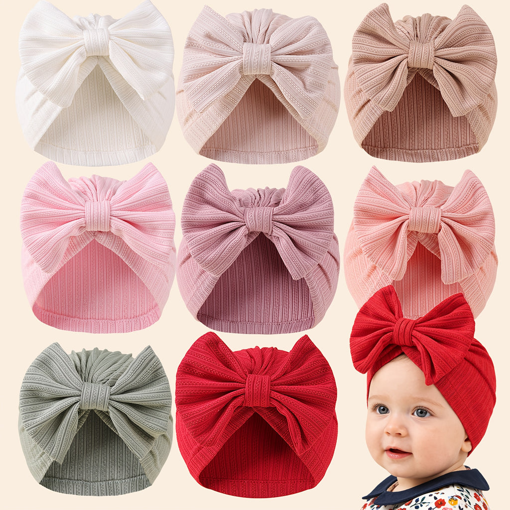1pc Newborn Baby Beanie Hat Without Brim 4-Way Stretch Jacquard Knit Fabric with Bowknot Pullover Cap for Infant, Suitable for Newborn to 8 Months