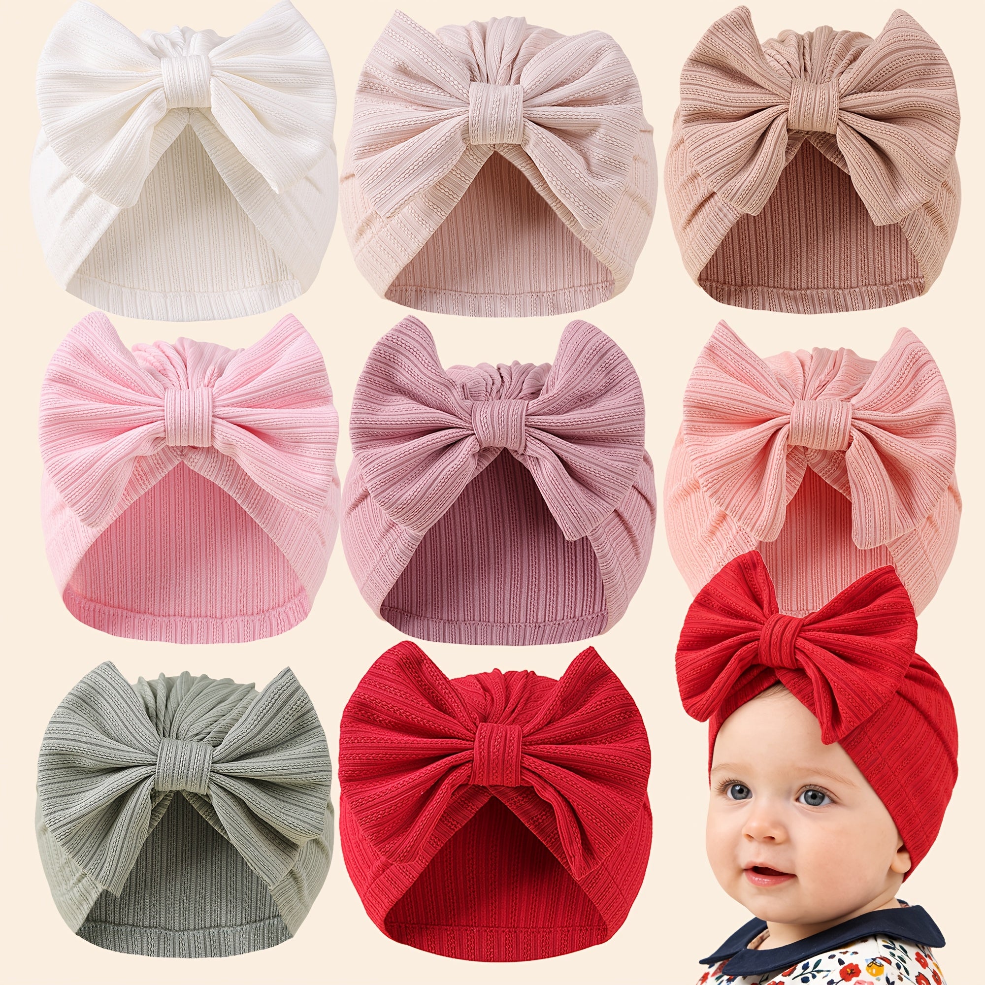 1pc Newborn Baby Beanie Hat Without Brim 4-Way Stretch Jacquard Knit Fabric with Bowknot Pullover Cap for Infant, Suitable for Newborn to 8 Months
