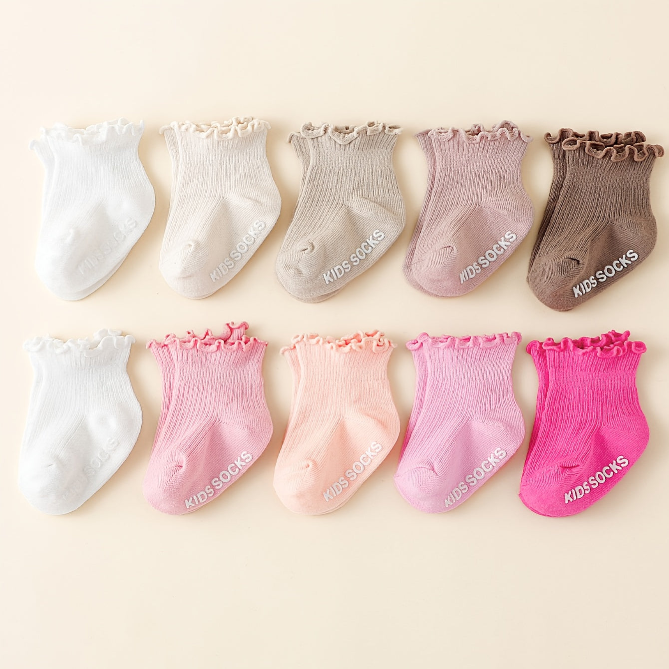 1\u002F5 Pairs of Spring\u002FSummer Solid Color Cute Sweet Girl's Ruffle Edge Non-Slip Ankle Socks