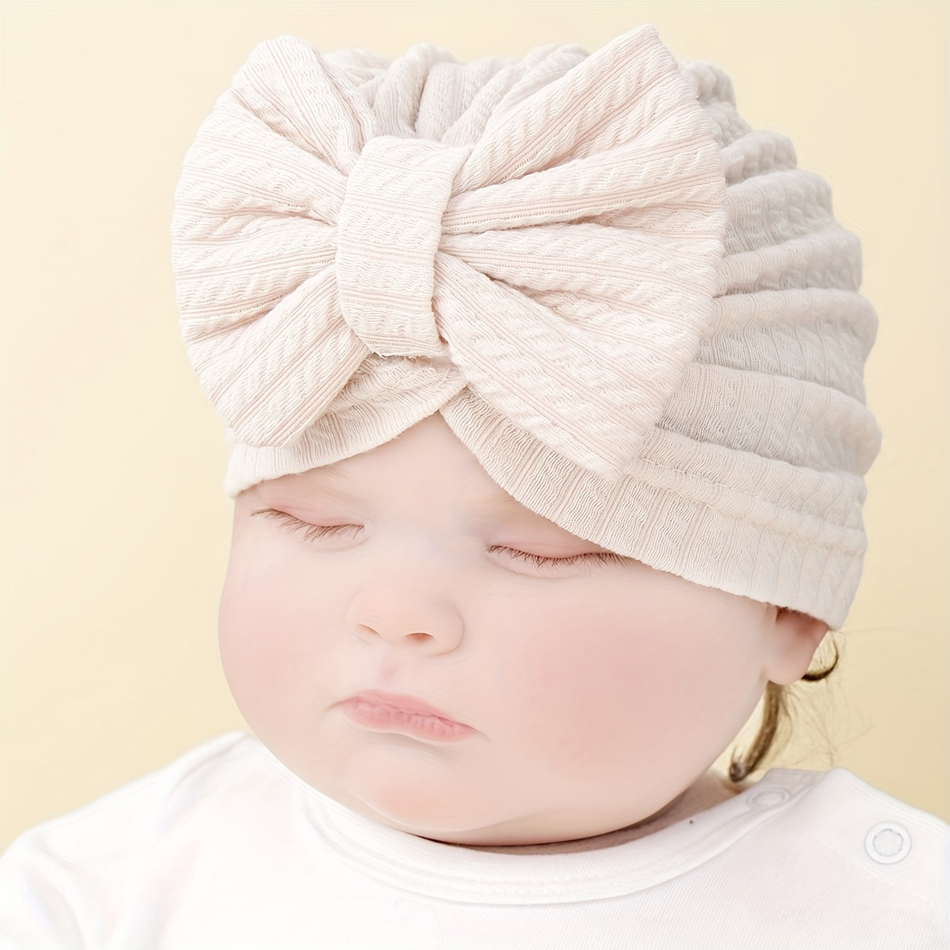 4pcs Children's Ribbed Floral Pattern Bonnet Set