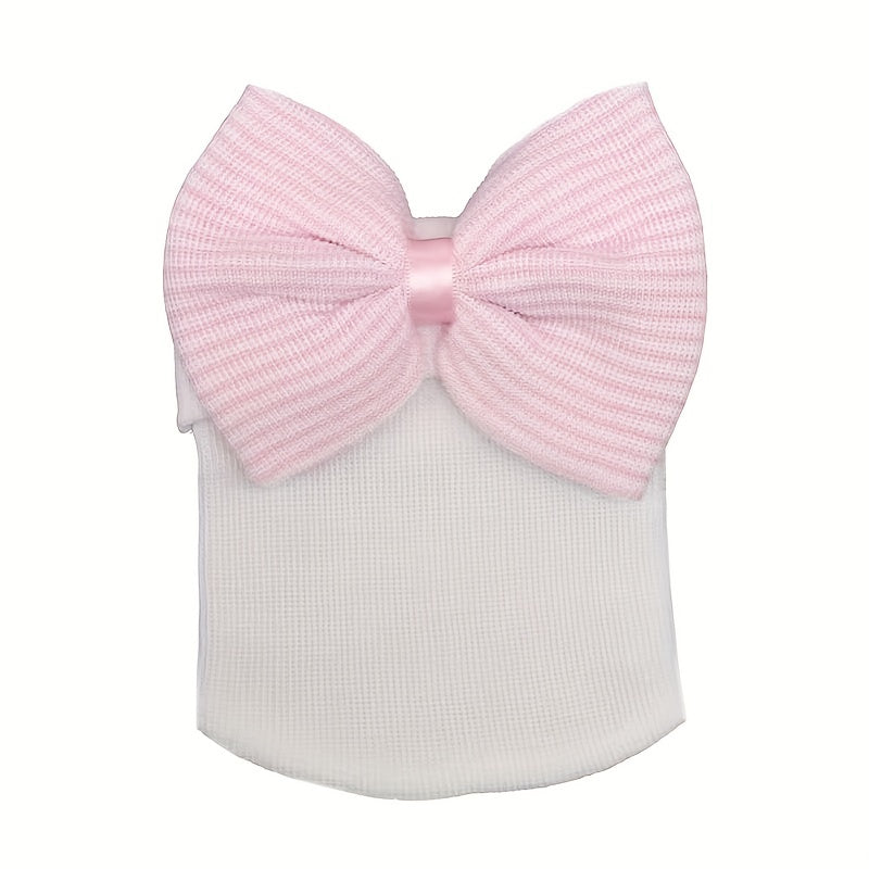 Newborn Baby Knit Hat with Large Pink Bow - Breathable Acrylic, Adjustable Toggle Closure, Perfect for Daily & Casual Occasions, Everyday Headwear | Playful Accessory | Knit Construction, Baby Clothes