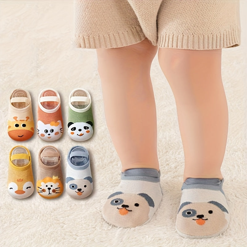 1\u002F6 Pair, Cute Flat Animal Soft Cartoon Kids' No-Show Socks, Baby Non-Slip Strap Socks, Soft and Comfortable