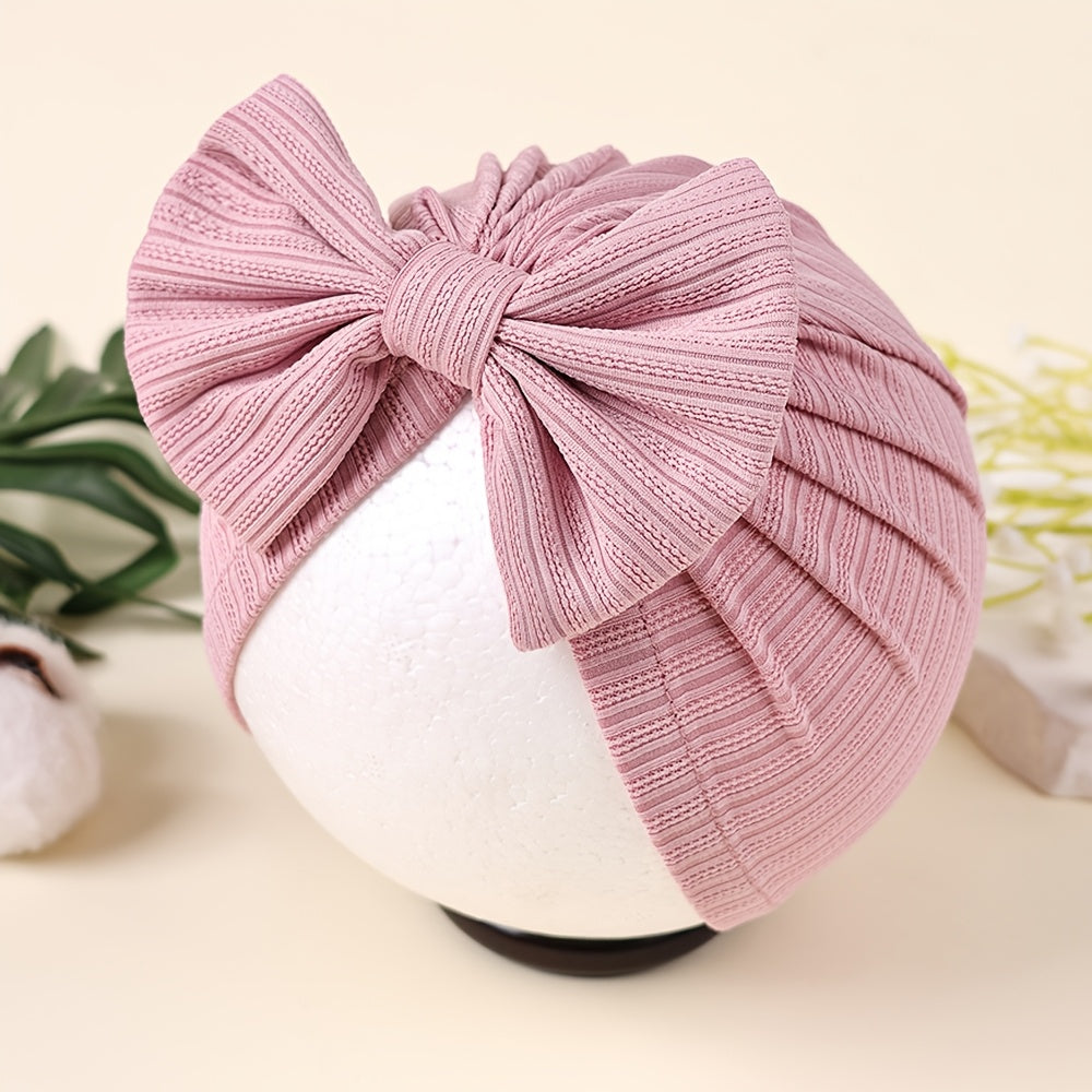 1pc Newborn Baby Beanie Hat Without Brim 4-Way Stretch Jacquard Knit Fabric with Bowknot Pullover Cap for Infant, Suitable for Newborn to 8 Months